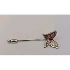 Vintage Reed and Barton Silver‎ Tone Metal Damascene Butterfly Stick Pin Brooch